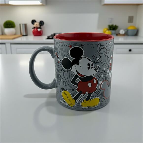 Disney Mickey Mouse 20 oz Coffee Mug Gray Red Yellow Black by Silver Buffalo - Picture 1 of 8